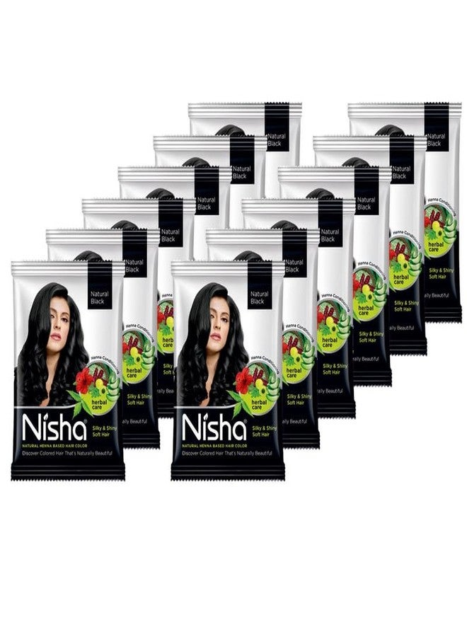 نيشا مسحوق الحناء الطبيعي من نيشا لتلوين الشعر، لون شعر أسود طبيعي شبه دائم، صبغة شعر عشبية مرطبة لشعر ناعم ولامع كالحرير للرجال والنساء 25 غرام (عبوة من 12) - Image 1