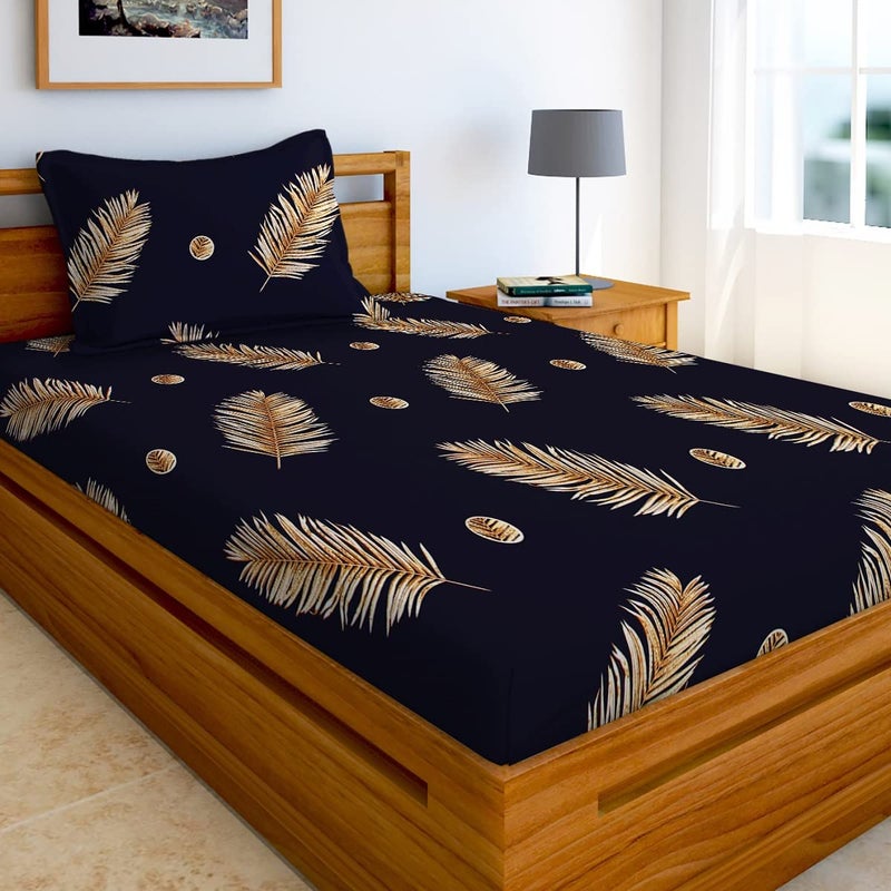 AEROHAVEN 180TC Glace Cotton Abstract Flat Single Bedsheet with 1 Pillow Cover - GCB15 - Navy Blue - Image 3