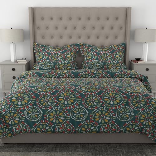 myTRIDENT Glaced Cotton Microfiber Bedsheet for Double Bed, Printed Queen Size Bedsheet Set with 2 Pillow Covers - Flower - Image 1