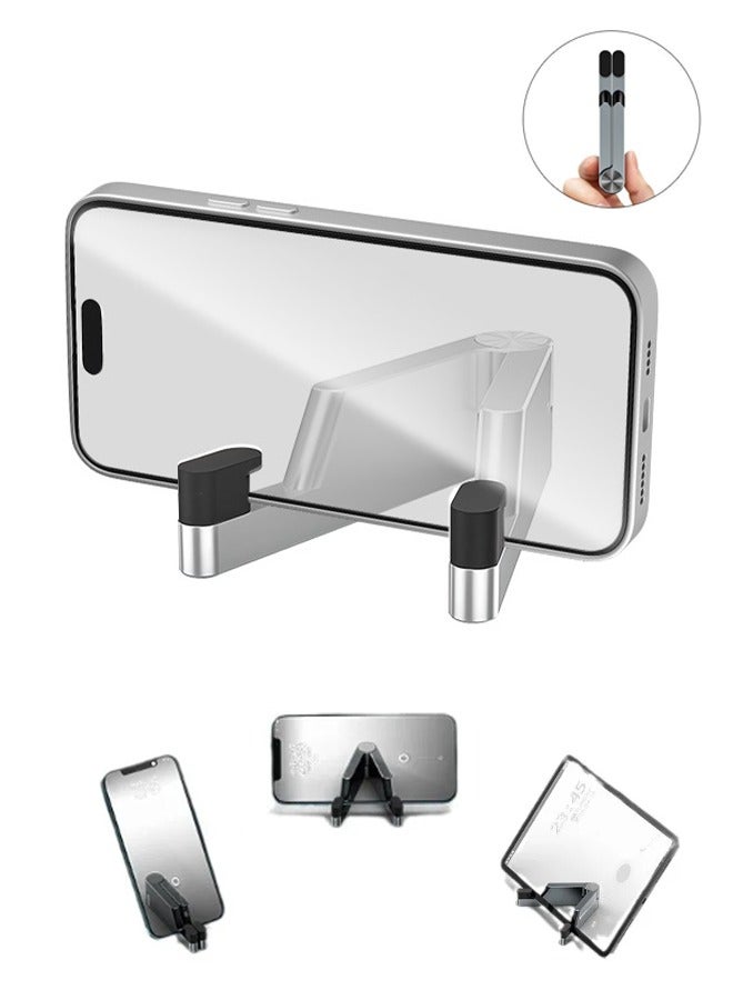 Lightweight V-Shaped Phone Holder with Multiple Height Adjustments, Foldable Phone Stand with Non-Slip Protective Silicone, Suitable for Watching Movies, Videos, Recordings and Other Scenes, Silver - Image 1