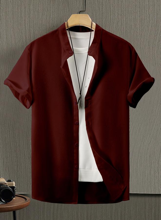 Take Two Men Stand Collar Slim Fit Casual Shirt - Image 1