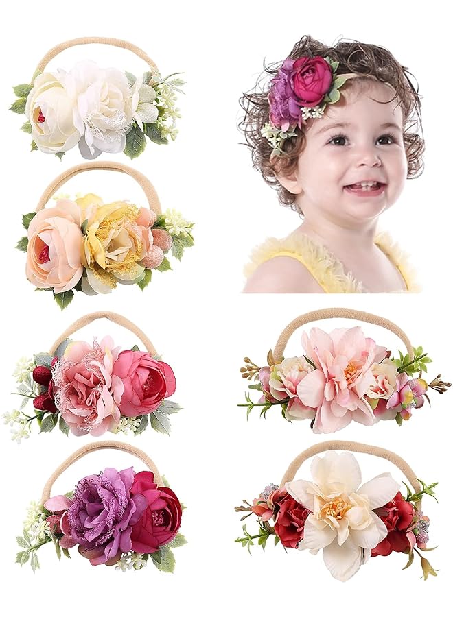 erorex Girls Headband 6 Pack Delicate Floral Rose Headbands Flower Super Stretchy Cute Nylon Headbands - Image 1