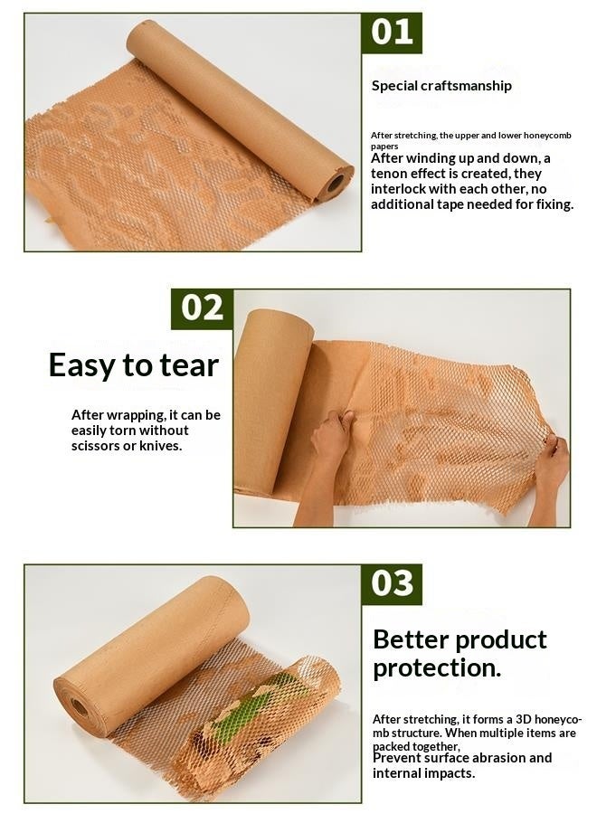 Eco-Friendly Honeycomb Packing Paper Roll 38cm x 50m - Biodegradable Kraft Paper Cushion Wrap for Gift & Flower Packaging - Image 3
