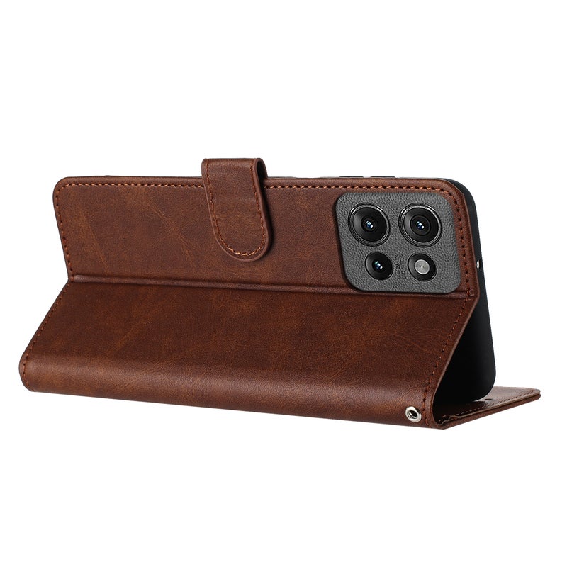 BURAQ Case Cover For Motorola Edge 50 Solid Calf Texture Flip Leather Phone Case(Brown) - Image 4