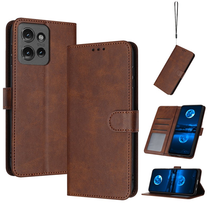 BURAQ Case Cover For Motorola Edge 50 Solid Calf Texture Flip Leather Phone Case(Brown) - Image 1