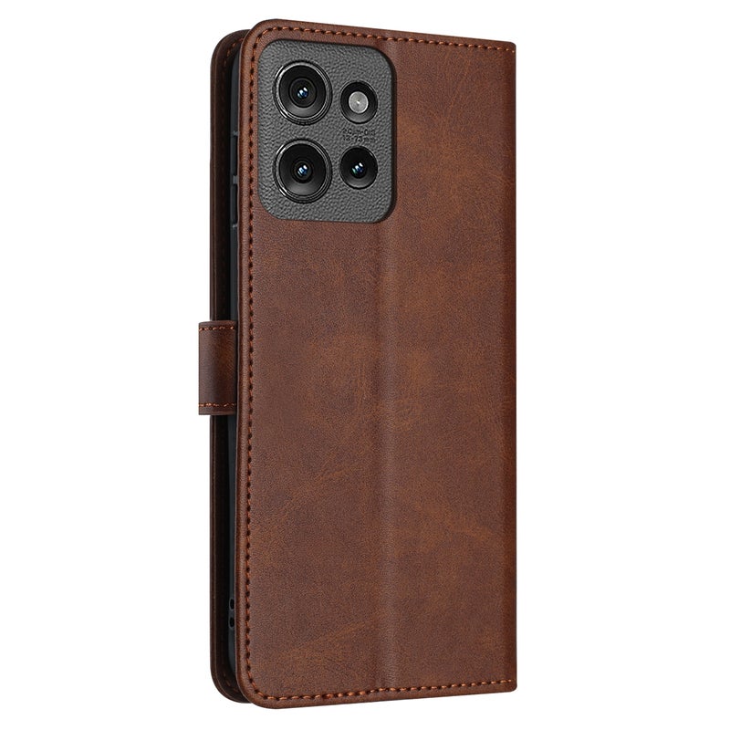 BURAQ Case Cover For Motorola Edge 50 Solid Calf Texture Flip Leather Phone Case(Brown) - Image 3