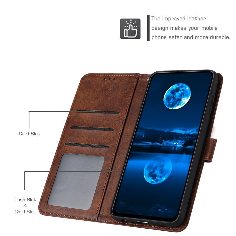 BURAQ Case Cover For Motorola Edge 50 Solid Calf Texture Flip Leather Phone Case(Brown) - Image 5