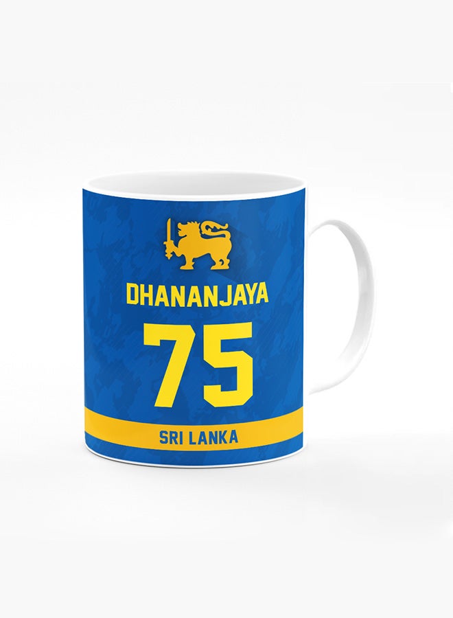 Stylizedd Designer Printed Coffee Mug with Heavy Duty Handle 11oz Ceramic Personalised Gift Mugs Cup - Cricket Player - Dhananjaya de Silva, Jersey Number - 75 (With Logo) - Image 1