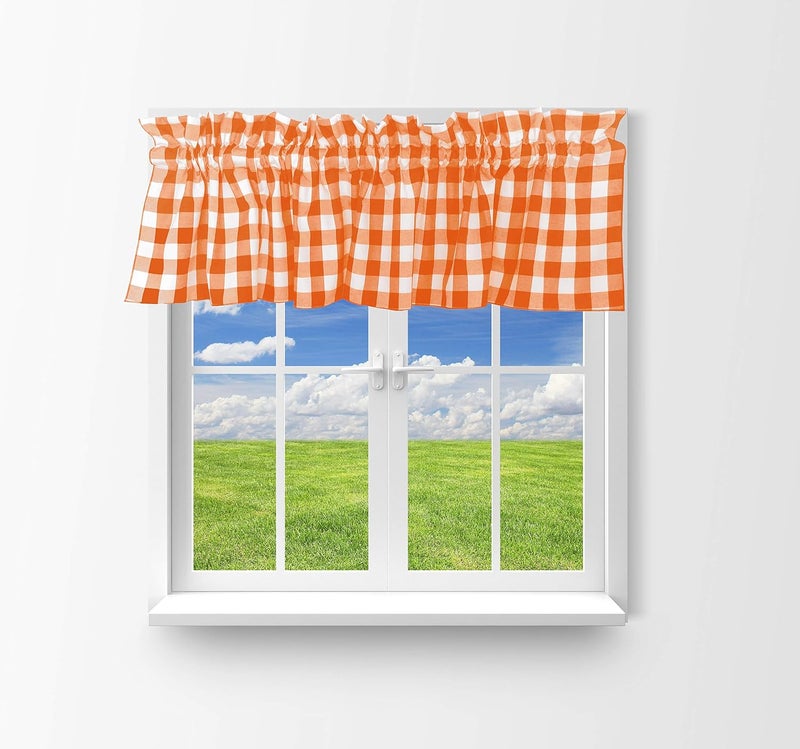Gingham Checkered Cotton Window Valance Home Décor Bedroom Nursery Kitchen Window (58" Wide x 16" Long, Orange)