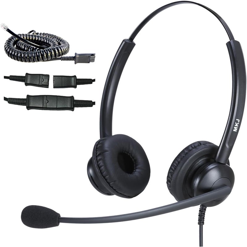 MKJ Noise Cancelling Cisco Headset with Microphone Dual Ear Wired Call Center Headphones for Office Phone Cisco CP-7821 7841 7861 8841 7942G 7931G 7940 7945G 7961 7962G 7965 7970G 7975G 8811 9951 - Image 1