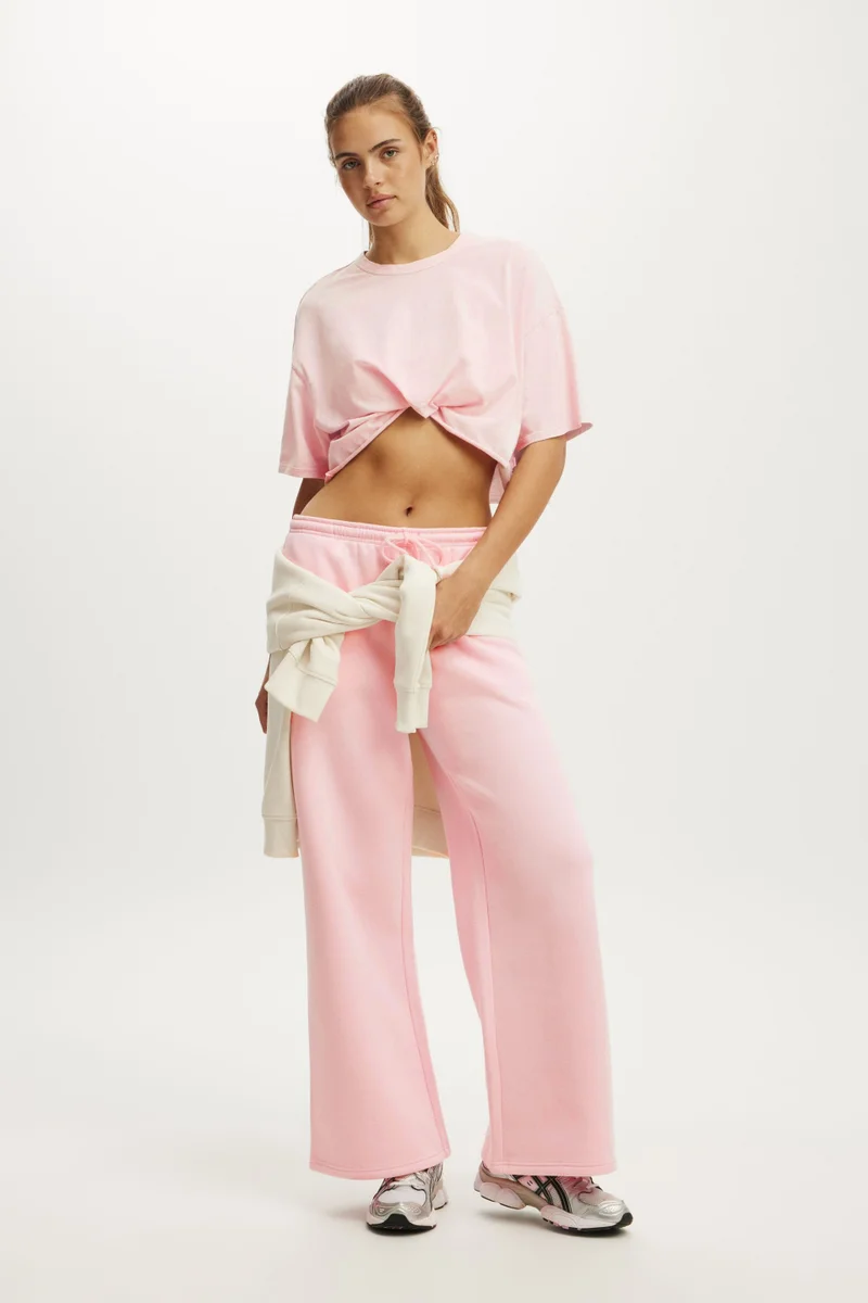 Plush Tie Waist Wide Leg Sweatpant