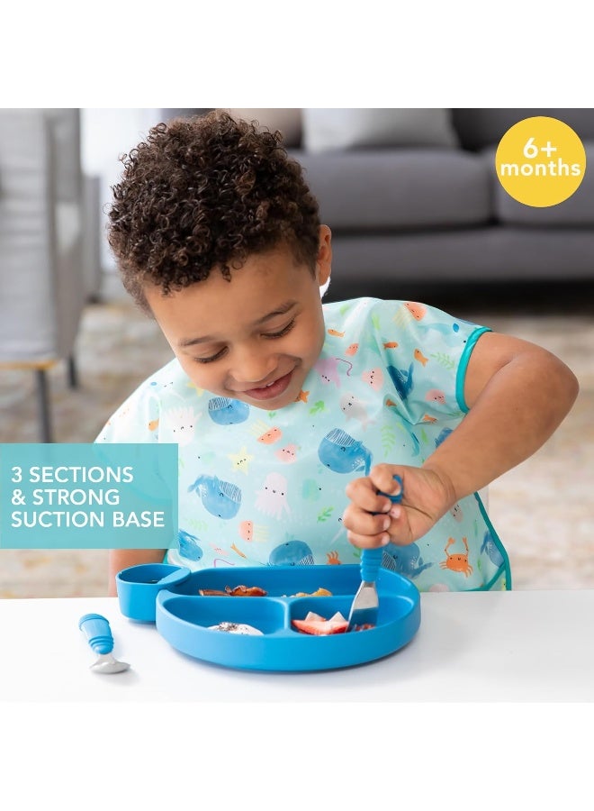 Bumkins Silicone Grip Dish, Suction Plate, Divided Plate, Baby Toddler Plate, BPA Free, Microwave Dishwasher Safe â€“ Dark Blue - Image 2