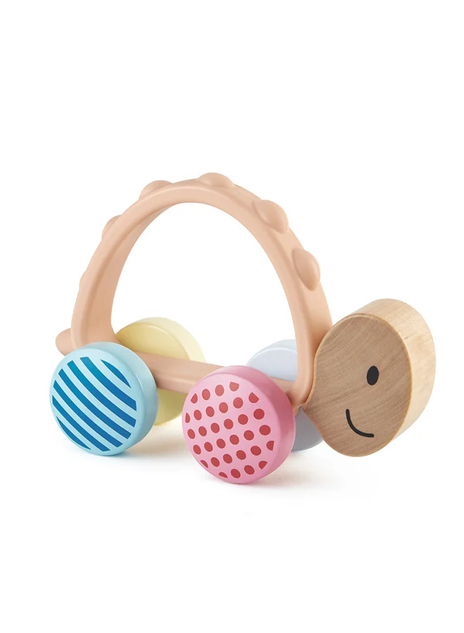 Hape Hape Turbo Turtle Teether & Push-Along Toy | Chew-Safe Silicone Handle & Colorful Patterned Wheels | Motor & Social Skill Development | For 10M+
