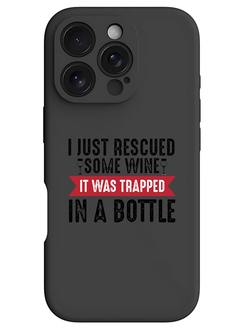 Theodor iPhone 16 Pro Max Black Protective Slim Fit Case Liquid Silicone Cover with Full Body Protection Anti-Scratch Shockproof Case For iPhone - Wine trapped in bottle black - Image 1