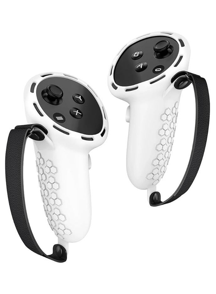 Raxoom Controller Grips for Oculus Quest 3 - Comfortable Silicone Cover with Controller Hand Straps, 2Pcs Rocker Cap and Joystick Protection, Reserve Precise Hole Positions (White) - Image 1