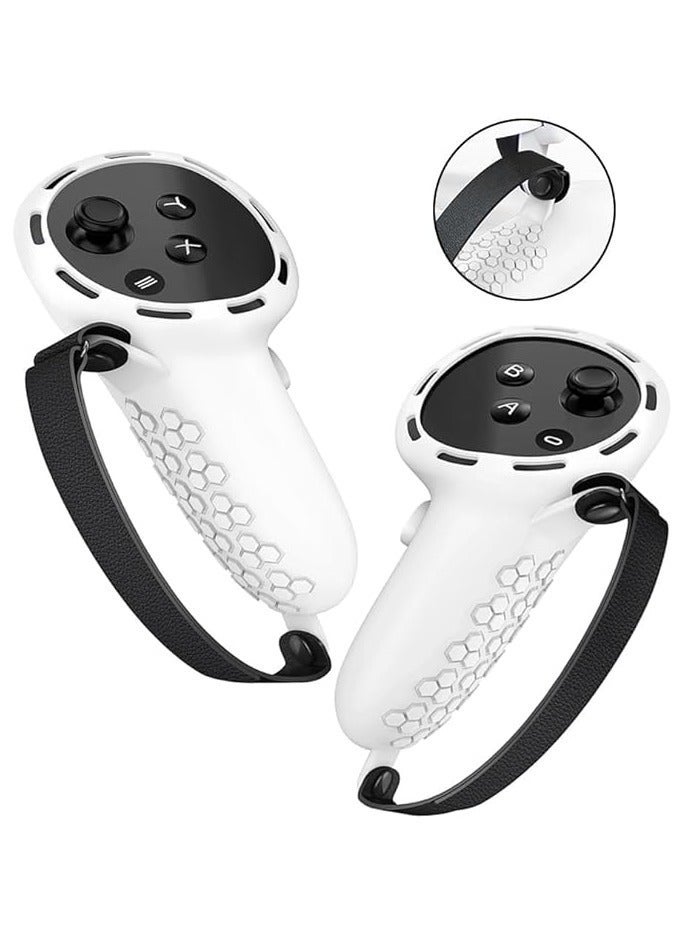 Raxoom Controller Grips for Oculus Quest 3 - Comfortable Silicone Cover with Controller Hand Straps, 2Pcs Rocker Cap and Joystick Protection, Reserve Precise Hole Positions (White) - Image 2