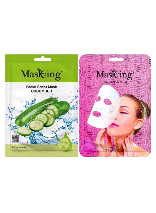 Masking cucumber and glow Facial sheet mask for Glowing skin and hydrating, ideal for men and women pack of 2 - Image 1