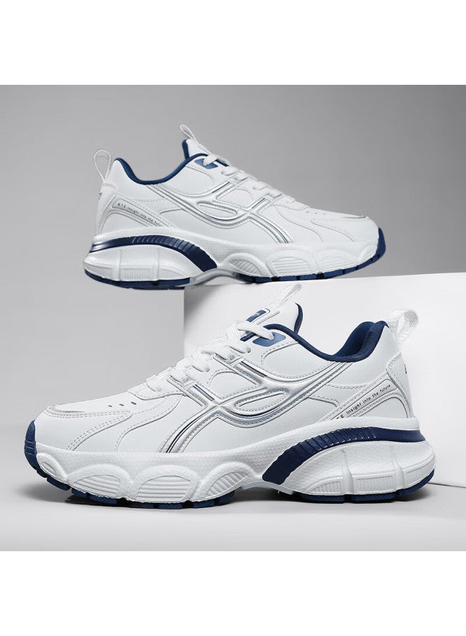 BANGTE Bont Men's Dad Shoes Thick Sole Height Increasing Non-slip Wear-resistant Casual Sports Running Shoes Silver Blue 38 - Image 4