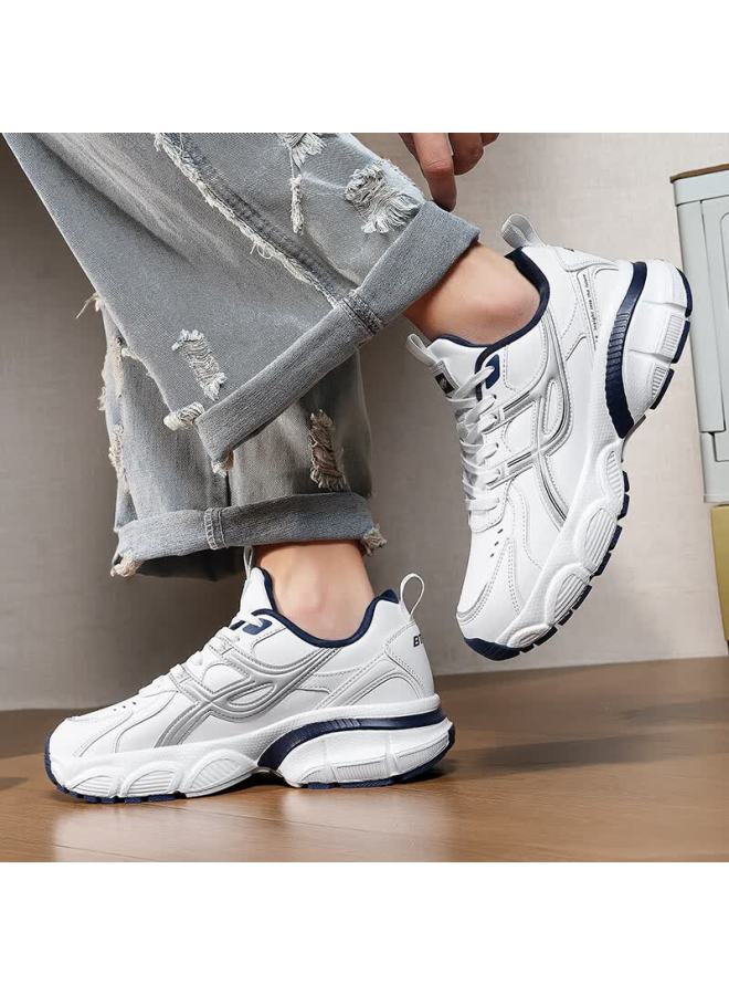 BANGTE Bont Men's Dad Shoes Thick Sole Height Increasing Non-slip Wear-resistant Casual Sports Running Shoes Silver Blue 38 - Image 1
