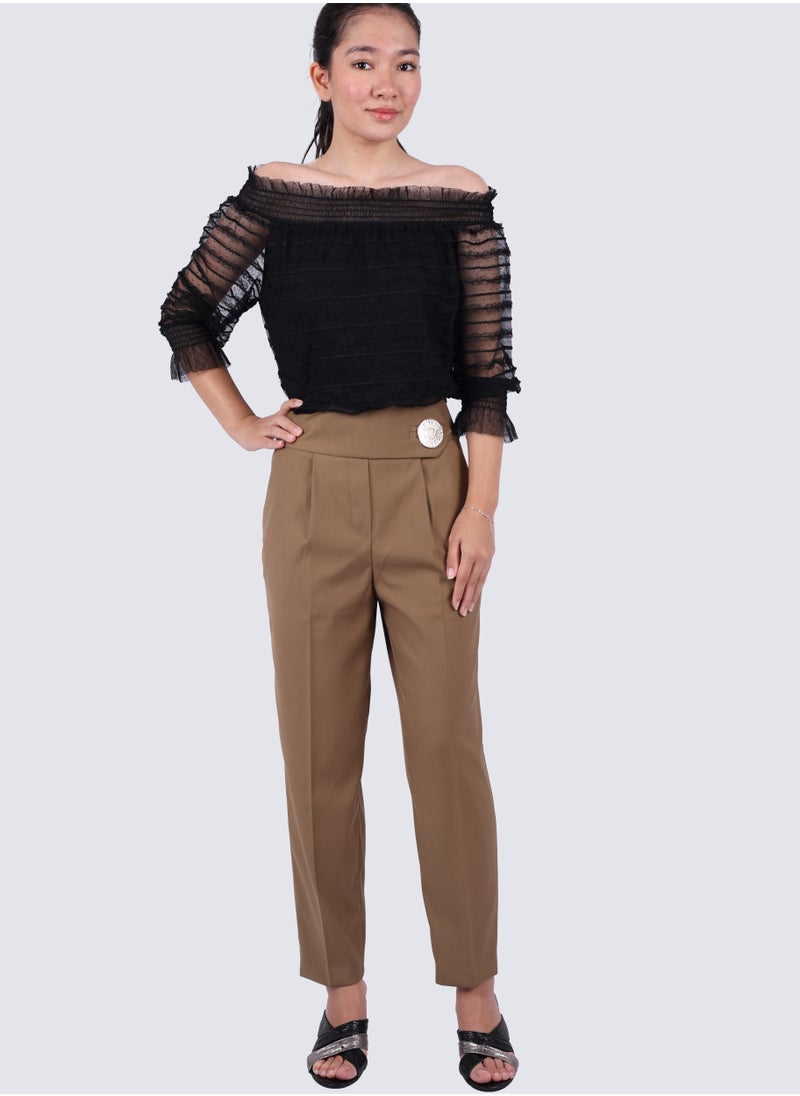 VERO MODA - Women's Front Pleated Carrot Pant in Elm - Image 1