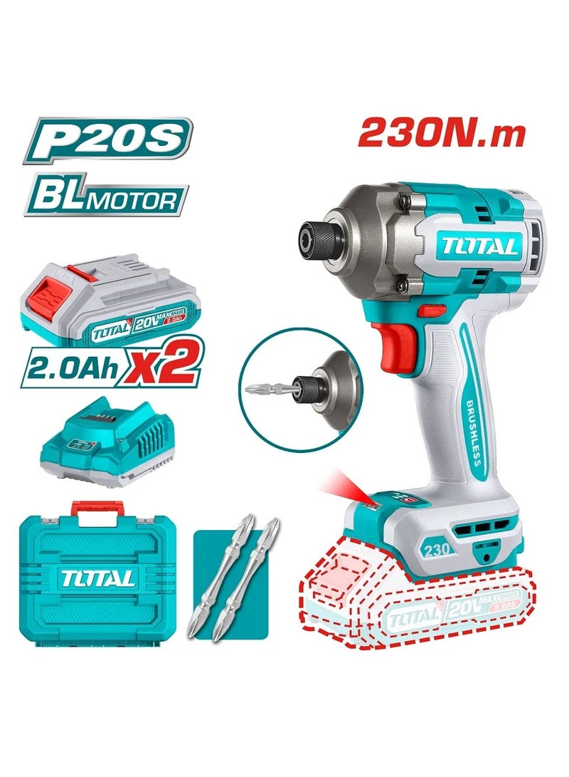 TOTAL 20V 230Nm Screwdriver, 2 x 2MP Batteries and Charger - TIRLI2023 - Total