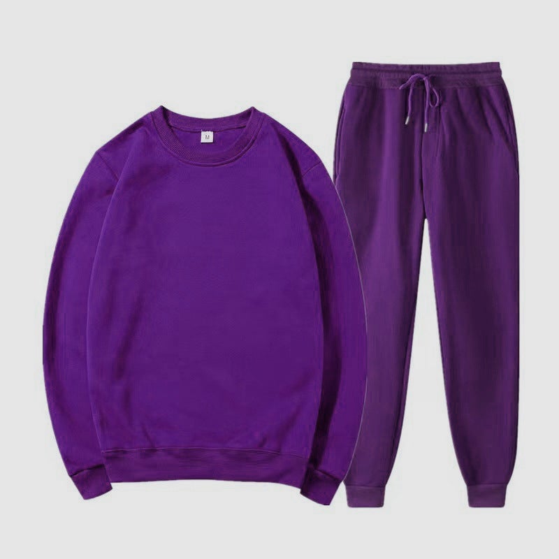 Generic Cross-border Mens and Womens Round Neck Sweatshirt Sports suit Solid Color Light Plate Fleece Loose Pullover Sportswear suit Purple 