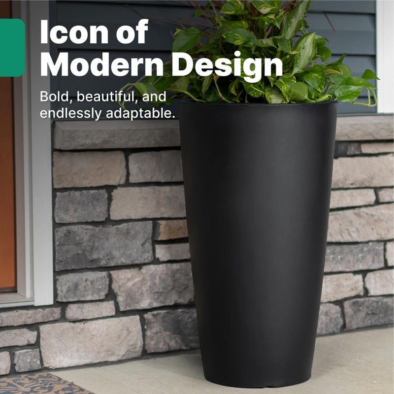 Step2 Tremont Tall Round Tapered Planter, 28" Tall, Indoor/Outdoor Plants, Efficient Drainage, Durable Resin, Onyx Black - Image 3