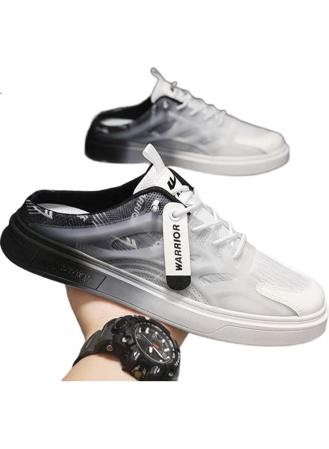 Pull Back Warrior Men'S Summer New Half Slippers Breathable Sandals Lazy One-Foot Casual Board Shoes White Orange/Green Size 42 - Image 2