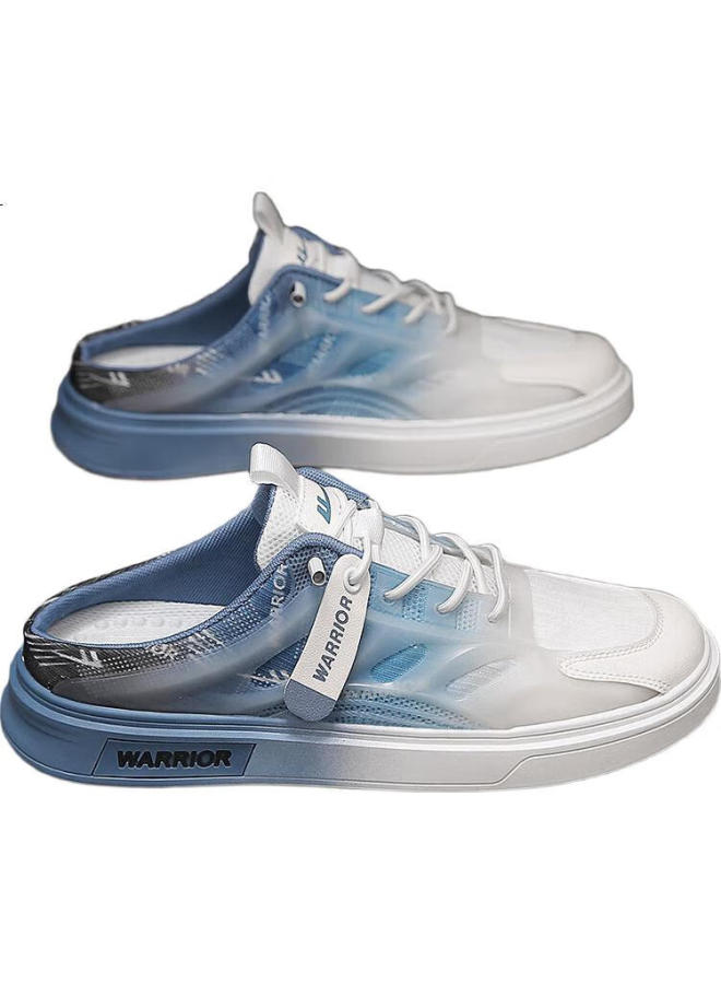 Pull Back Warrior Men'S Summer New Half Slippers Breathable Sandals Lazy One-Foot Casual Board Shoes White Orange/Green Size 42 - Image 1