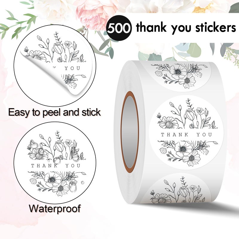 Heyfibro 500 PCS 1.5 Inch Thank You Stickers for Small Business, Baking, Gifts, Envelopes, Weddings (Line Flowers 2) - Image 3