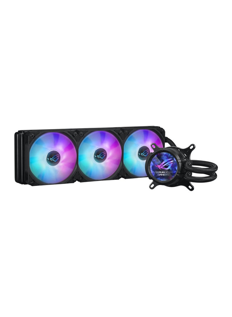 ASUS ROG Strix LC III 360 ARGB LCD CPU Liquid Cooling, 360mm Radiator, 3x ROG STRIX AF-12S ARGB 120mm Fans, 2200 RPM Fan Speed, 70.38 CFM Air Flow, 360° Rotating ROG Logo, 90RC00W1-M0UAY0 Black - Image 1
