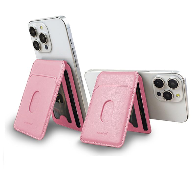ClickCase Minimalist iPhone Wallet with Stand, Magnetic Closure Wallet for iPhone 17/16/15/14/13/12 Series, Card Holder, MagSafe Accessories, Vegan Leather (Rose Gold) - Image 1