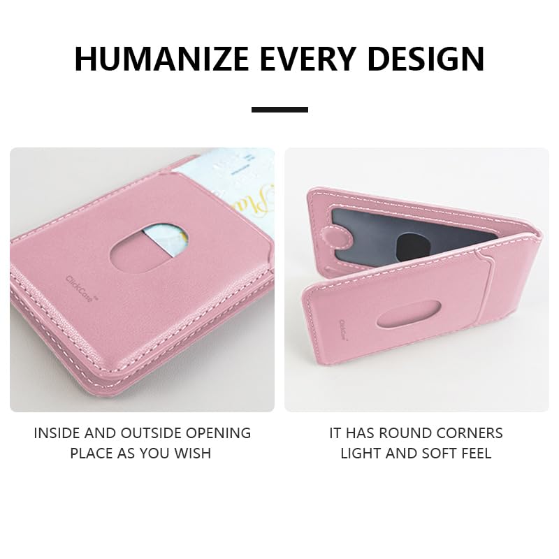 ClickCase Minimalist iPhone Wallet with Stand, Magnetic Closure Wallet for iPhone 17/16/15/14/13/12 Series, Card Holder, MagSafe Accessories, Vegan Leather (Rose Gold) - Image 5