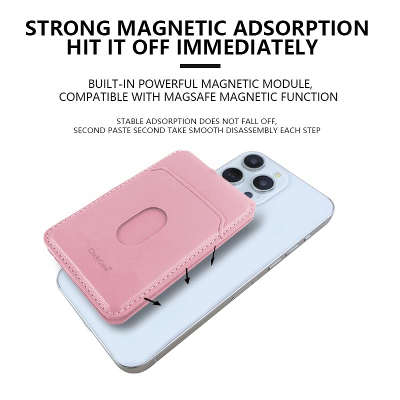 ClickCase Minimalist iPhone Wallet with Stand, Magnetic Closure Wallet for iPhone 17/16/15/14/13/12 Series, Card Holder, MagSafe Accessories, Vegan Leather (Rose Gold) - Image 2