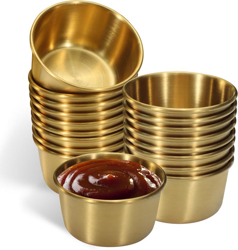 Huakaile 18 Pcs 2 oz Stainless Steel Dipping Sauce Cup Mini Dip Bowls Reusable Metal Condiment Cups Ramekins Containers for Ketchup Dressing Home Party Restaurant Kitchen 18PCS Gold - Image 1