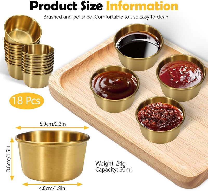 Huakaile 18 Pcs 2 oz Stainless Steel Dipping Sauce Cup Mini Dip Bowls Reusable Metal Condiment Cups Ramekins Containers for Ketchup Dressing Home Party Restaurant Kitchen 18PCS Gold - Image 2