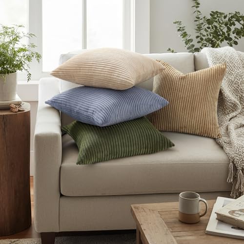 Mecatny Corduroy Summer Decorative Throw Pillow Covers 20x20 Set of 2 for Sofa Living Room Soft Neutral Boho Couch Pillow Covers for Home Decor Khaki - Image 3