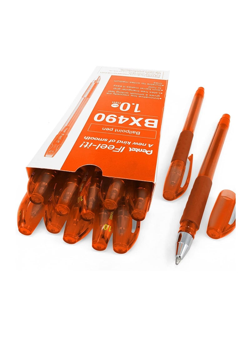 Pentel 12-Piece Ifeel-It Ballpoint Pen 1.0mm Tip Orange Ink - Image 1