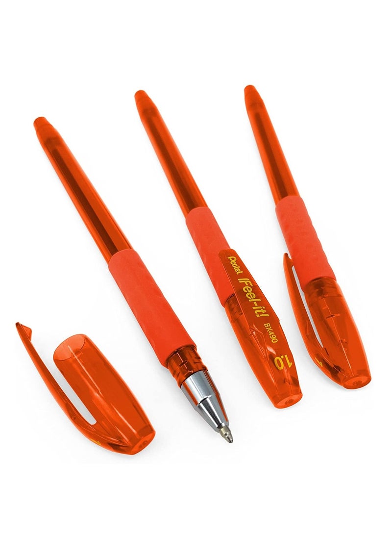 Pentel 12-Piece Ifeel-It Ballpoint Pen 1.0mm Tip Orange Ink - Image 2
