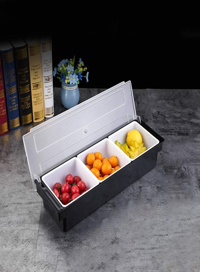 FEOOWV Fruit Veggie Condiment Caddy with Lid, 3 Compartment Plastic Dispenser Tray for Catering Dips Toppings, Serving Taco, Ice Cream, Fruit, & Salad Bar Garnish Organizer for Restaurant Supplies - Image 3
