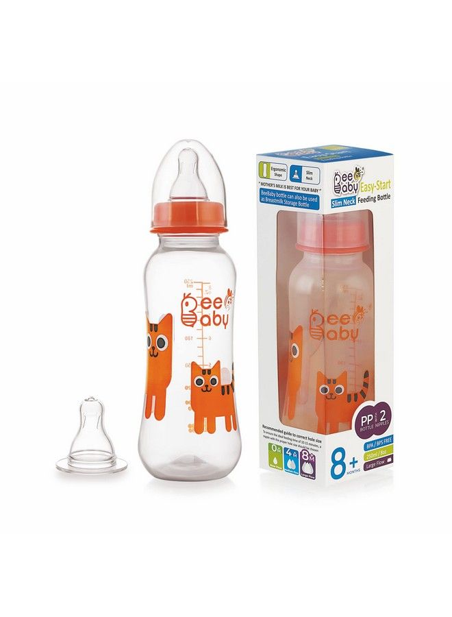 Beebaby Easy Start Slim Neck Baby Feeding Bottle With 4 Anti Colic Gentle Touch Silicone Nipples For New Born ; Infant ; Babies 100% Bpa Free. (250 Ml Orange 1) - Image 2
