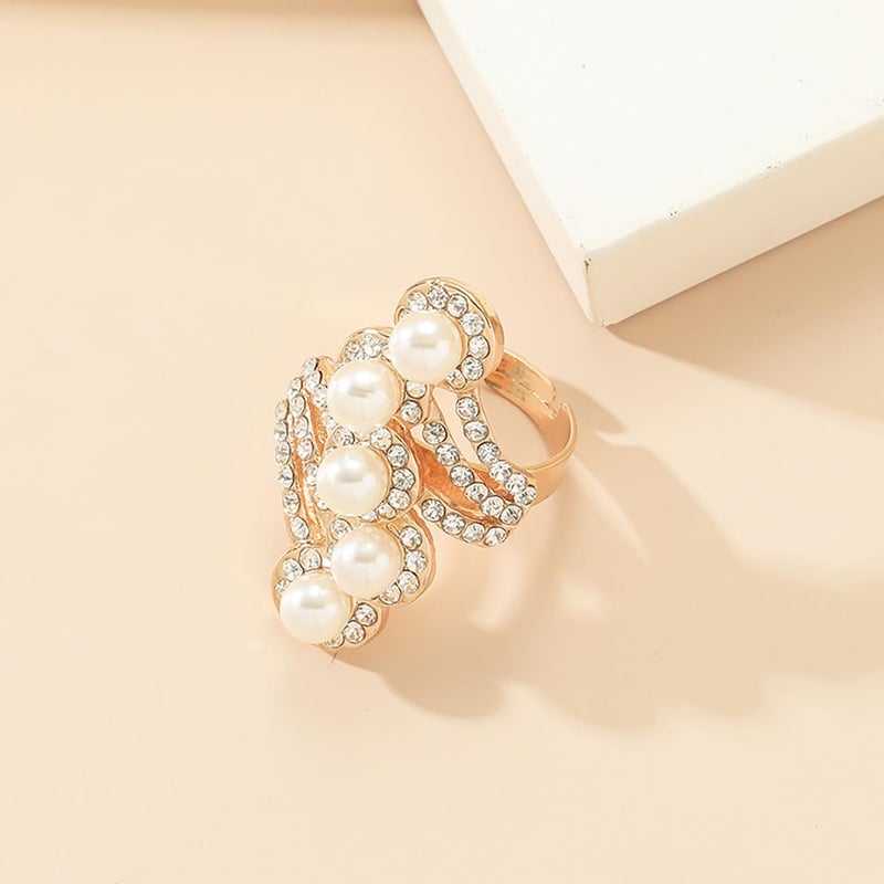 kepvrio Pearl Ring for Women Promise Stacking Pearl Rings Adjustable Open Pearls Finger Ring Trendy Personality Christmas Pearls Jewerly Prom Dress Jewerly (Style-H) - Image 4