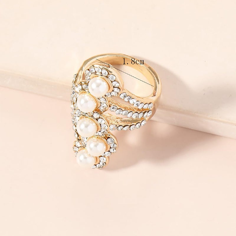 kepvrio Pearl Ring for Women Promise Stacking Pearl Rings Adjustable Open Pearls Finger Ring Trendy Personality Christmas Pearls Jewerly Prom Dress Jewerly (Style-H) - Image 5