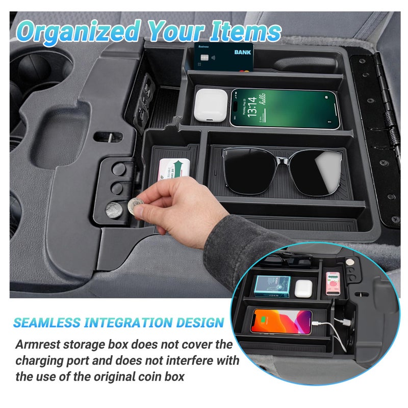 Sinminou Center Console Organizer Compatible with 2013-2024 Dodge RAM (1500/1500 Classic/2500/3500) Accessories, Armrest Storage Box Tray (Only fit for Jump Seat with Three Cup Holders) - Image 5