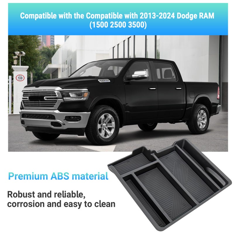 Sinminou Center Console Organizer Compatible with 2013-2024 Dodge RAM (1500/1500 Classic/2500/3500) Accessories, Armrest Storage Box Tray (Only fit for Jump Seat with Three Cup Holders) - Image 3