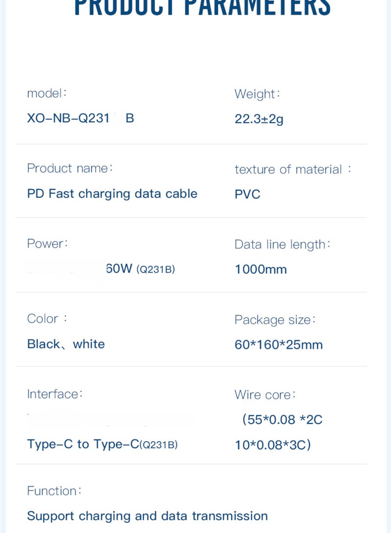 XO NBQ231B Rock Series Type-c to TYPE-C 60W Data Cable - Image 2