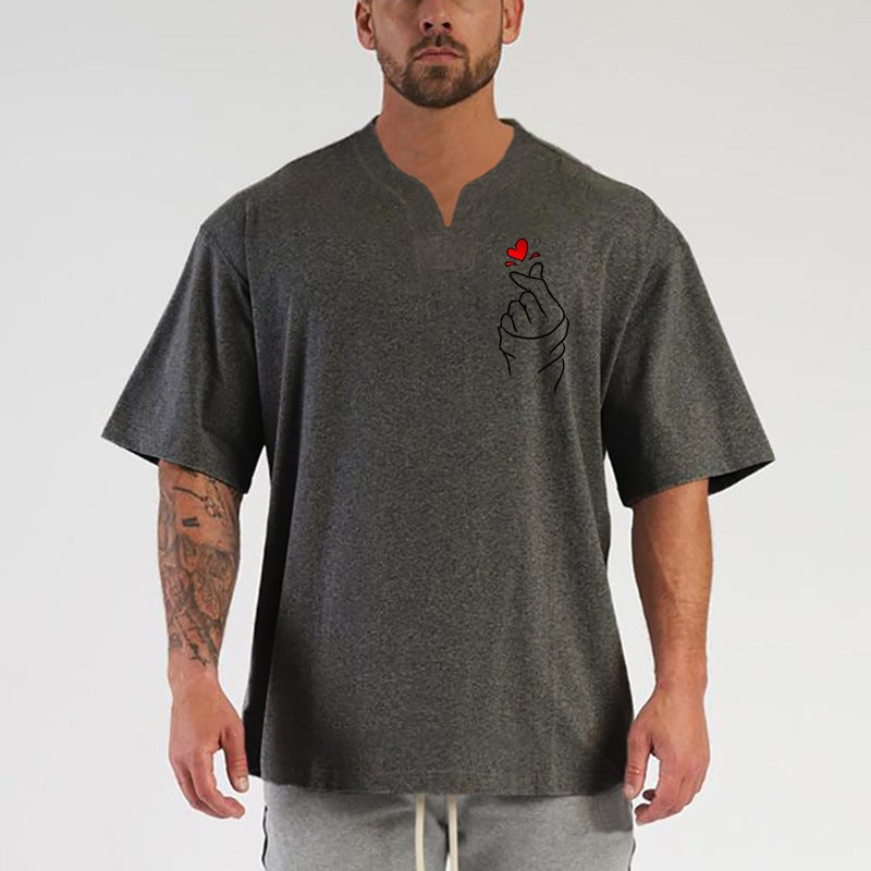 Summer retro heavy cotton sports fitness short sleeve T-shirt men''s trendy round neck plus size loose half sleeve foreign trade - Image 4