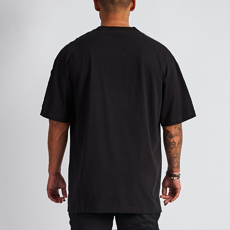 Summer retro heavy cotton sports fitness short sleeve T-shirt men''s trendy round neck plus size loose half sleeve foreign trade - Image 3