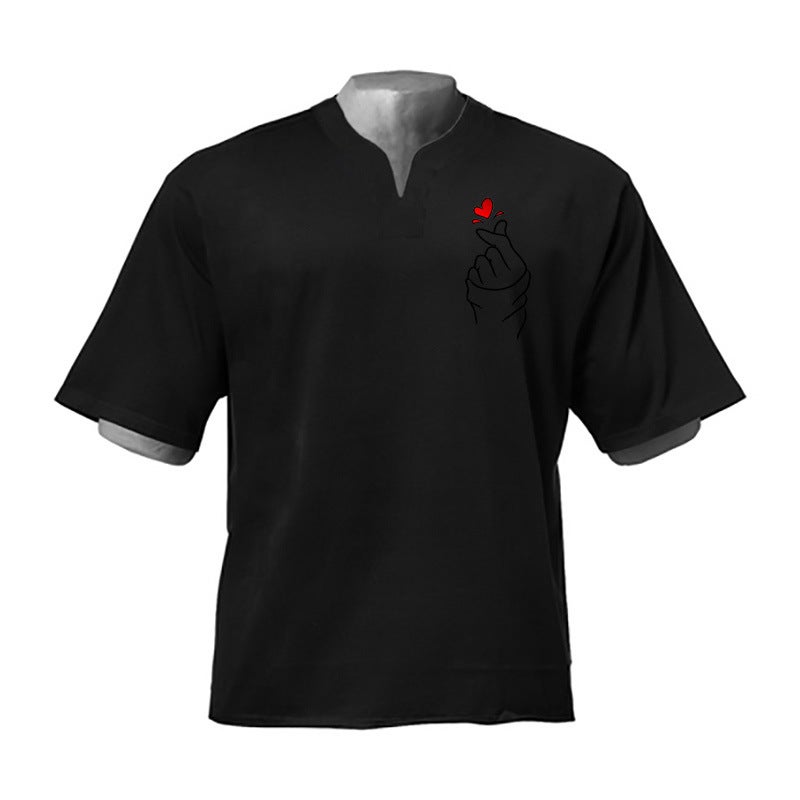 Summer retro heavy cotton sports fitness short sleeve T-shirt men''s trendy round neck plus size loose half sleeve foreign trade - Image 5