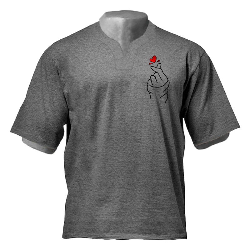 Summer retro heavy cotton sports fitness short sleeve T-shirt men''s trendy round neck plus size loose half sleeve foreign trade - Image 1